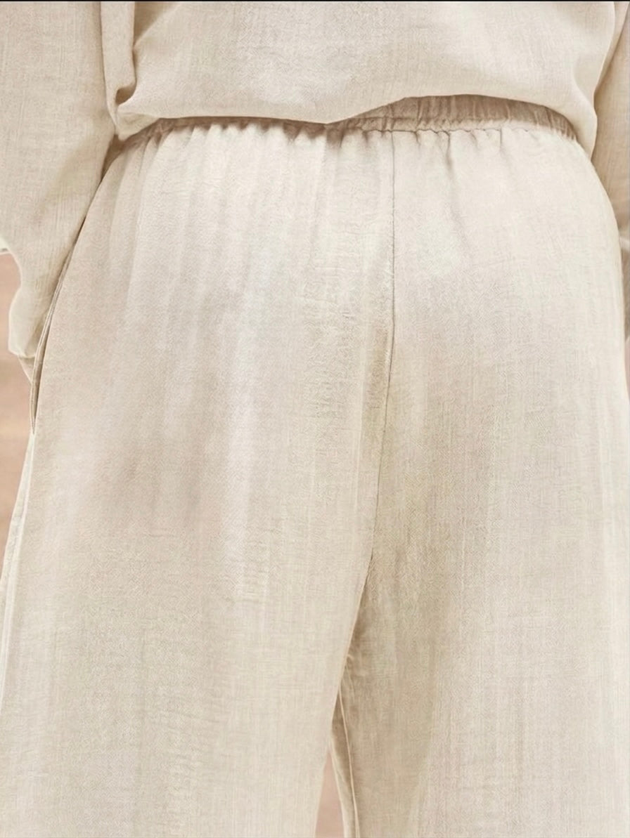 beige linen set