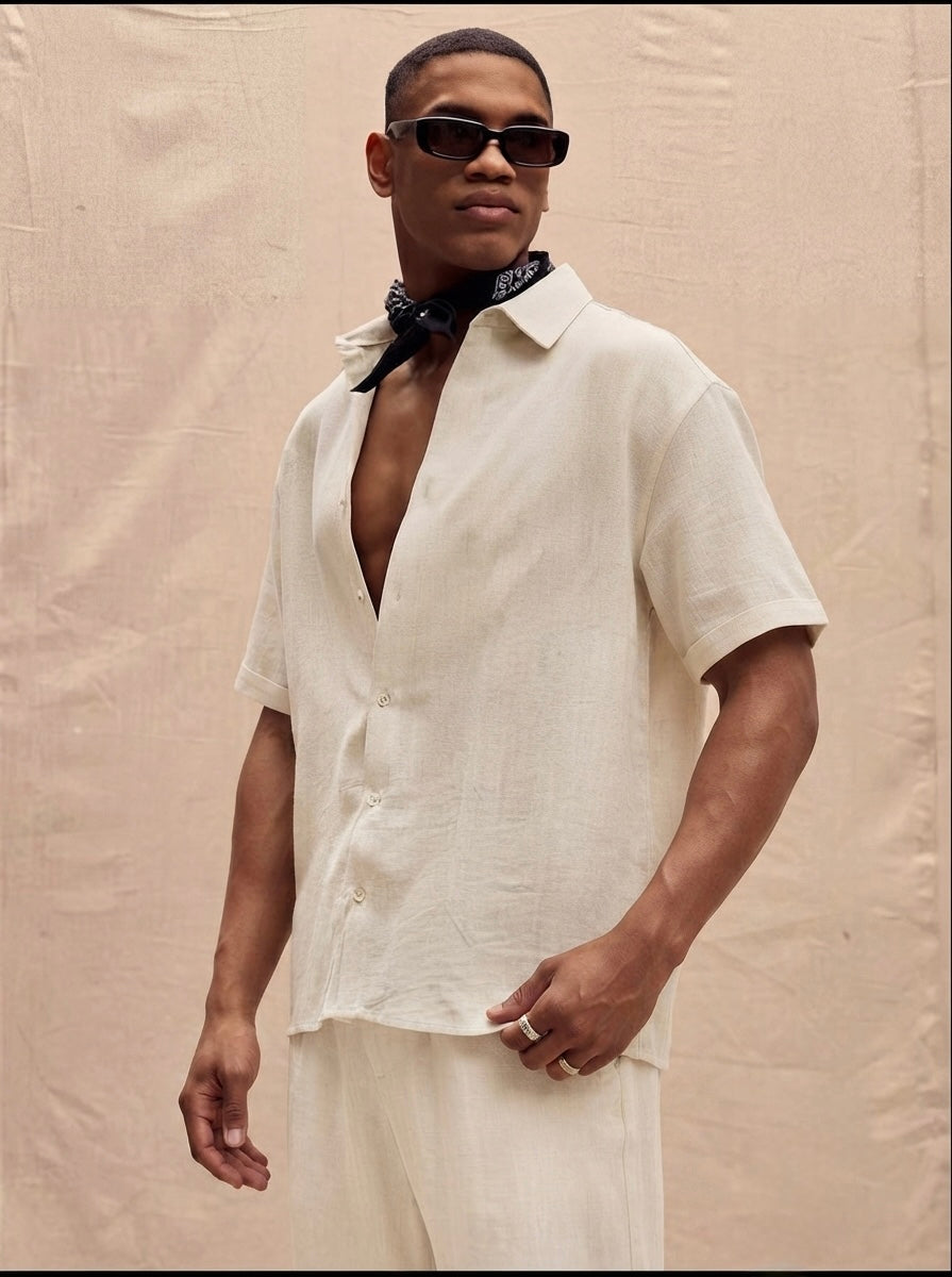 beige linen set